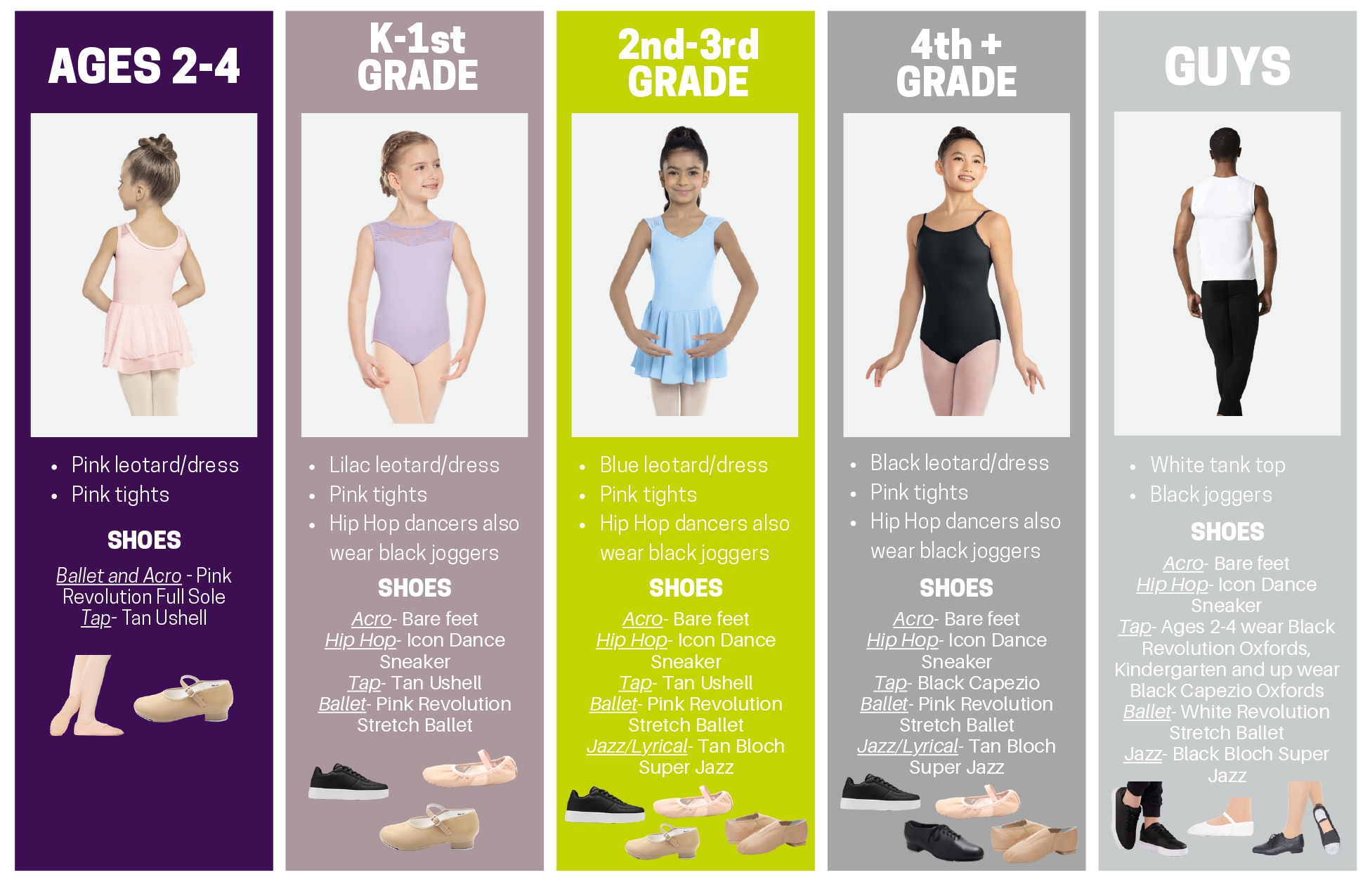 different dancers in uniform